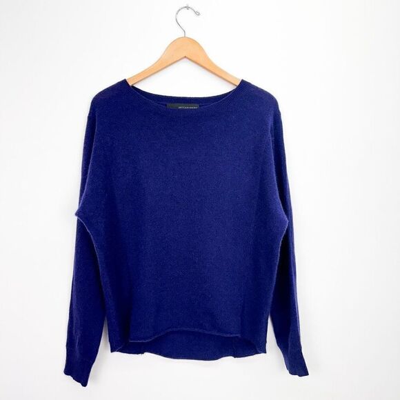 360 Cashmere Women’s Indigo Cashmere Crewneck Rolled Hem Sweater - Picture 1 of 7